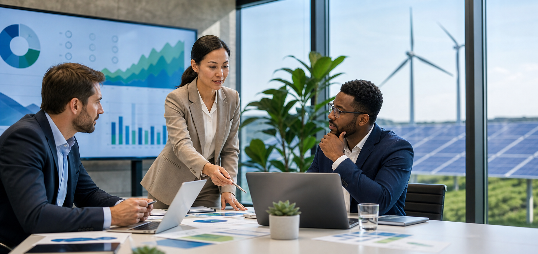 Consulting, project planning, and renewable energy advisory workspace