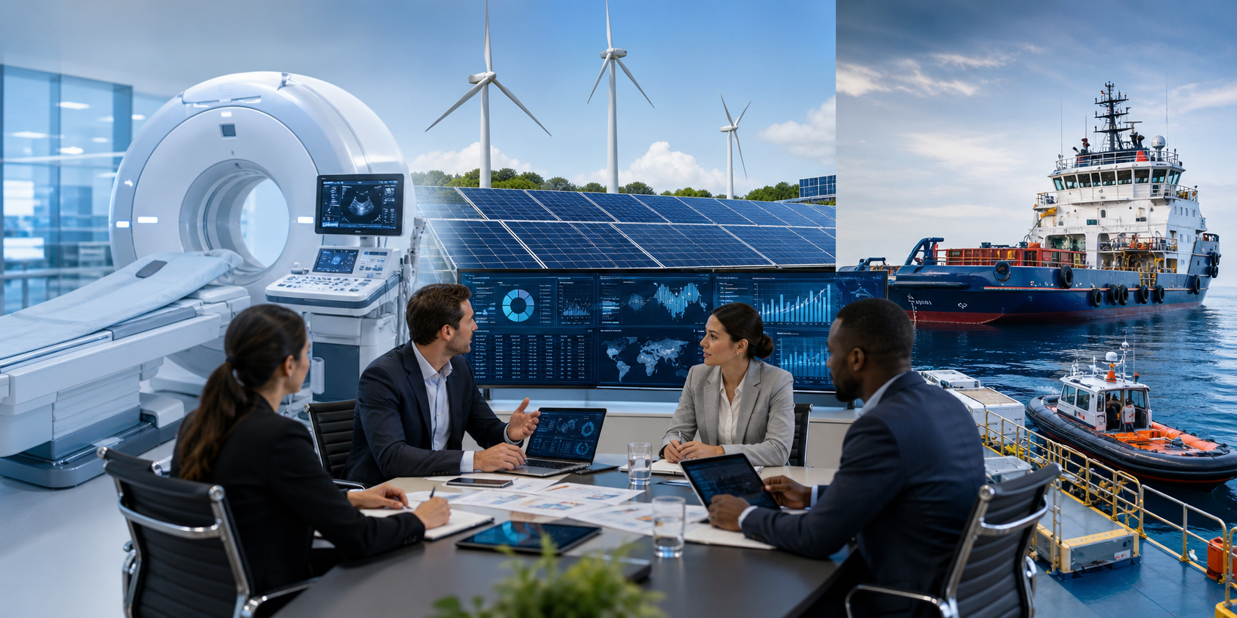 Consulting, medical equipment, renewable energy, and upstream marine support services