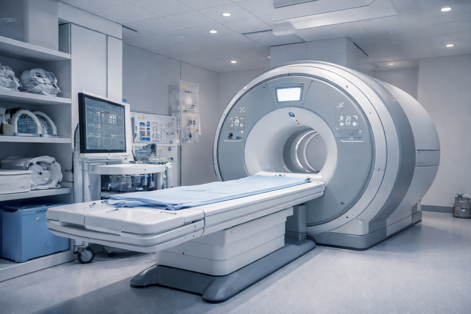 Modern MRI medical equipment in a clinical room